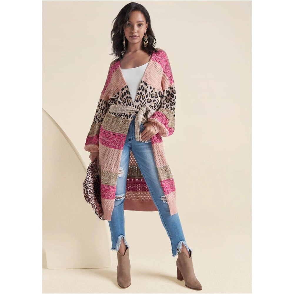 Venus animal print pink duster cardigan size medium large M/L